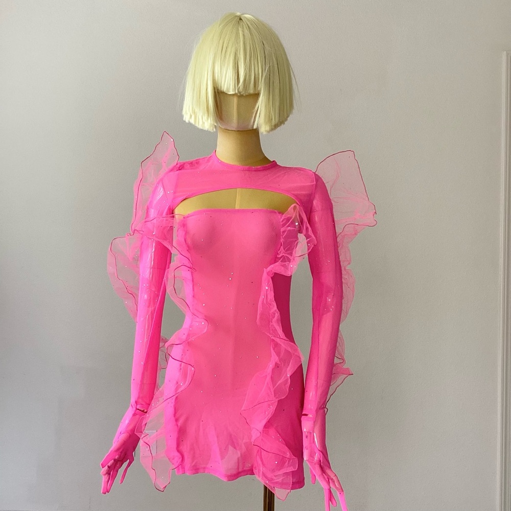 Dolls Kill Neon Hot Pink Ruffled Mini Dress